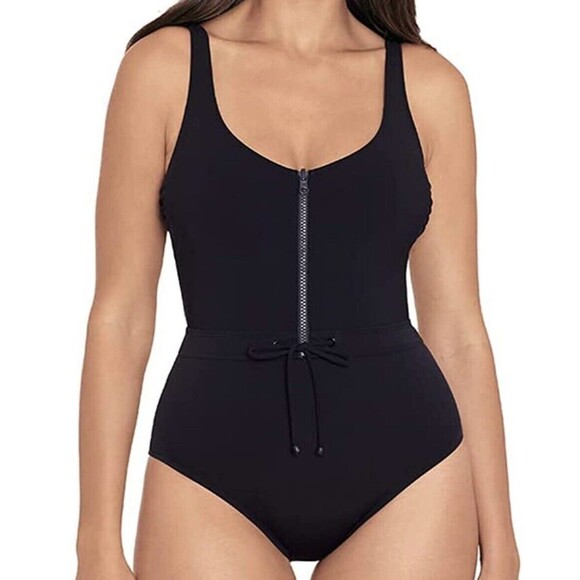 NEW Skinny Dippers Jippa Zip Detail One Piece Swimsuit Tummy Control  M Black - Picture 1 of 3